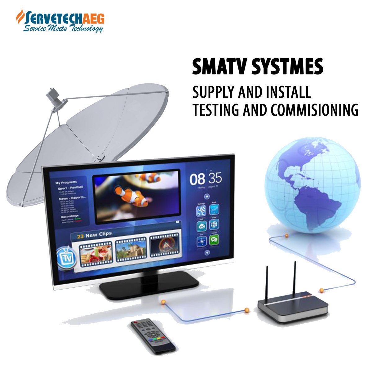 Servetech_AEG's tweet photo. #SMATV Supply, install, testing, commissioning by Servetech Automation Engineering Group
SMATV stands for Satellite Master Antenna Television and refers to a system that uses multiple satellite and broadcast signals to create a single.
#servetech #automationsolutions #ELV https://t.co/TbaWfn8QIw