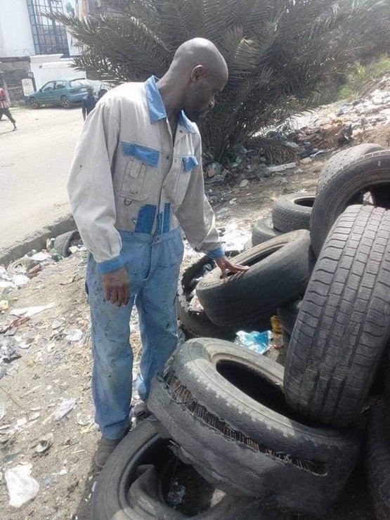 Art works made from condemned tyres by Ernest Nkwocha.