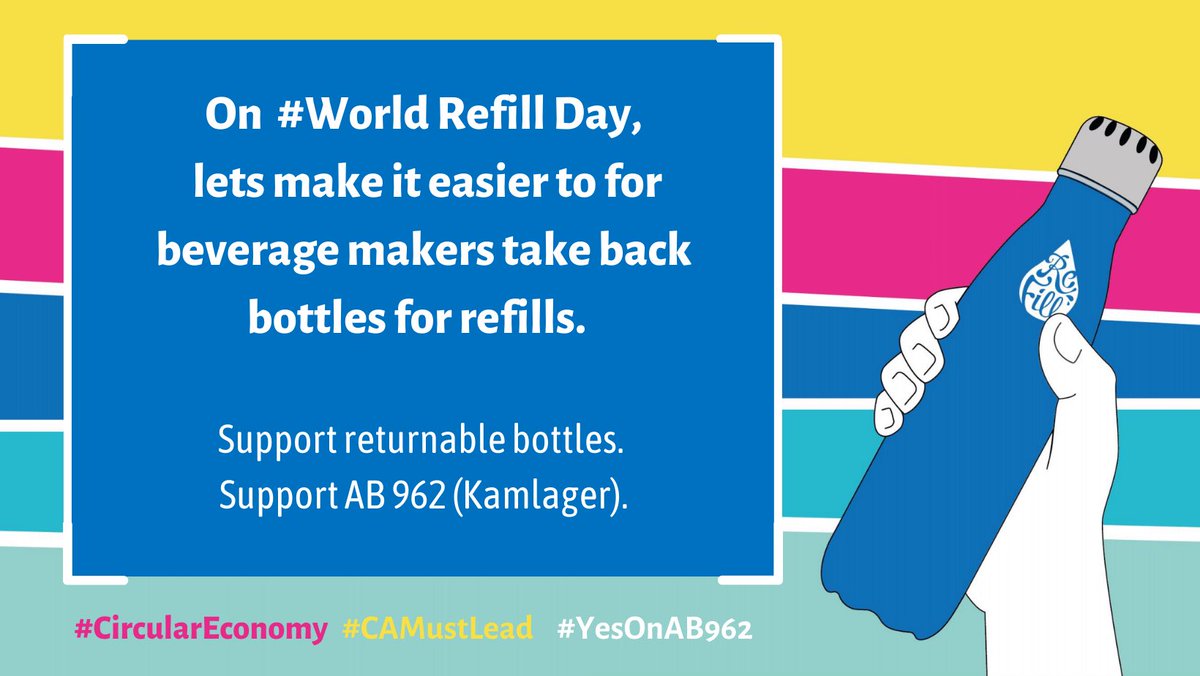 It’s a #RefillRevolution !This #WorldRefillDay, #WeChooseReuse by supporting returnable bottles in California. Contact your legislator to let them know #YesonAB962 @sydneykamlager for #CircularEconomy  #CAMustLead @Refill @CitytoSea
tinyurl.com/6tuayz68 ❤️@PlasticPollutes