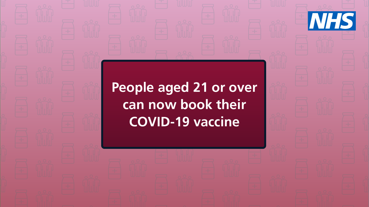 MFTnhs's tweet photo. If you’re aged 21 or over, or if you turn 21 before 1 July 2021, you can now book your COVID-19 vaccine. 💉👍

Find out more➡️ https://t.co/Spt4LlwHa1 https://t.co/8EMNtpAFlA
