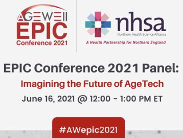 Have you wondered how entrepreneurs, scientists, and community organizations Imagine the Future of AgeTech? Catch today’s event at Noon EST, 5pm BST:
agewell-nce.ca/event/epic-con…

 <a href="/AGEWELL_NCE/">AGE-WELL</a> <a href="/SFU/">Simon Fraser University</a> <a href="/RedNinjaStudios/">Red Ninja Studios</a> @VOICE__Global <a href="/imperialcollege/">Imperial College London</a> #AWepic2021