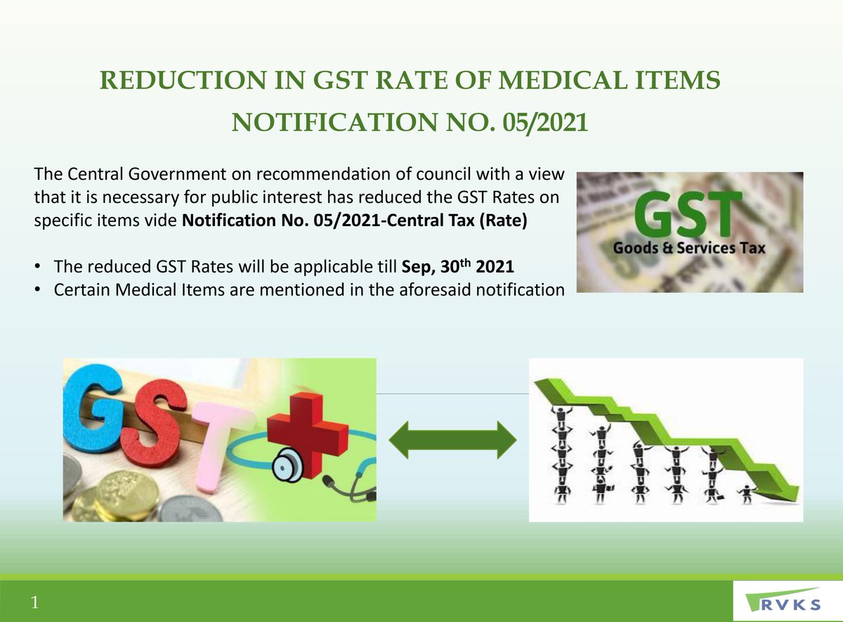 RVKSCAs's tweet photo. REDUCTION IN GST RATE OF MEDICAL ITEMS.
#CBIC #GST #notification #Medical #MedicalItems #Update2021 https://t.co/a5laVT8LrT