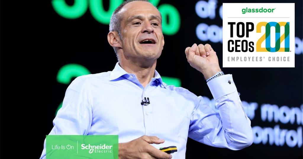 We're proud to announce that our Chairman and CEO, <a href="/jptricoire/">Jean-Pascal Tricoire</a> is a 2021 <a href="/Glassdoor/">Glassdoor</a> Top CEO in France and Canada! Thank you to our employees for making this possible by sharing their feedback! #SEGreatPeople #TopCEOs spr.ly/6018y33Dm