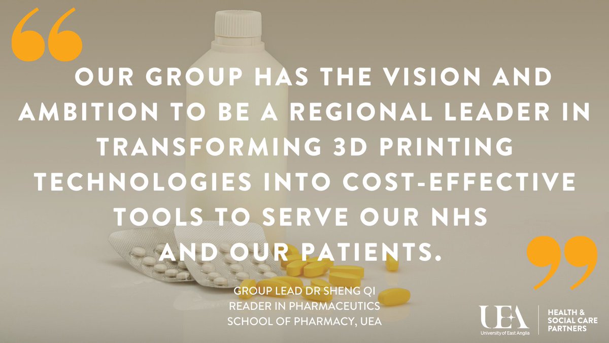 UEAHSCP's tweet photo. We're excited to launch our brand-new #research group, Point-Of-Care 3D printing, led by Dr Sheng Qi @QiLabResearch, a Reader in Pharmaceutics at @UEAPharmacy

The group aims to identify uses of #3Dprinting for personalised #medicines 💊

Read more ➡️ https://t.co/vnhCbDzPFj https://t.co/D6VeCckr6Z