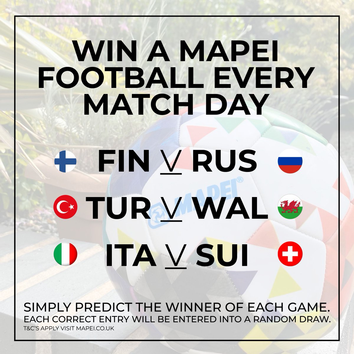 MapeiUKLtd's tweet photo. 1/2 Our #EURO2020 #competition continues today. For your chance to #win a #Mapei #football every match day during the tournament simply RT this and comment with your score predictions. ⠀
⠀ https://t.co/1JtYSzQjnJ