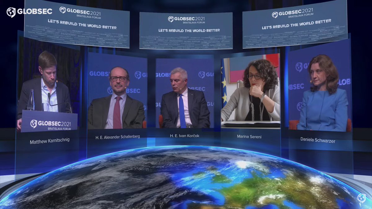 GLOBSEC's tweet photo. That will be all for this discussion. Big thank you to our distinguish guests and of course @MKarnitschnig 👏
Next on Maria Theresia stage : Towards the EU that Delivers. Stay tunned !
#globalEU #GLOBSEC2021 https://t.co/WrJ0U99iEu