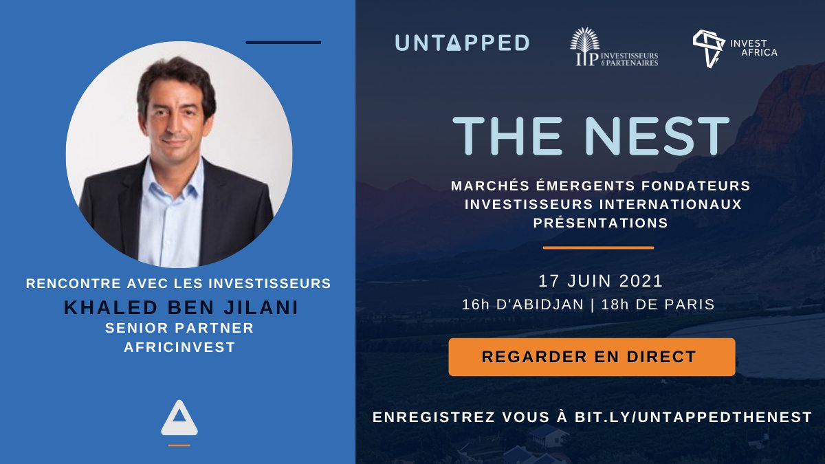 <a href="/khaledbj/">Khaled Ben Jilani</a> nous rejoindra demain pour notre épisode de #TheNestFrancophone. Ne ratez pas le pitch en direct de <a href="/LAfricaMobile/">LAfricaMobile</a> et Semoa à 16h (Abidjan) / 18h (Paris). Enregistrez-vous ici: bit.ly/2T6BkeC

#startups #Entrepreneuriat #Investissement #Senegal #Togo