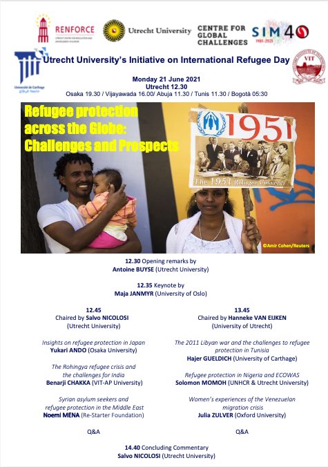 RENFORCE, @SimUtrecht and @UUGlobe, in cooperation with the Universities of Carthage and VIT-AP Law School, are extremely delighted to invite you to an Initiative on the International Refugee Day on Monday 21st of June! For more information: uu.nl/en/events/refu…