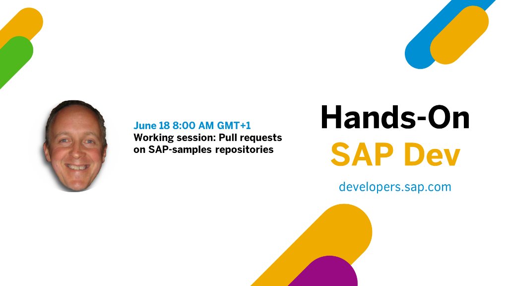 SAPCommunity's tweet photo. 📣 #HandsOnSAPDev open working session
Join Developer Advocate @qmacro and work through issues and pull requests on SAP-samples repositories.
👉 https://t.co/7rU2dWqzHu https://t.co/LOLpTwc1Jr