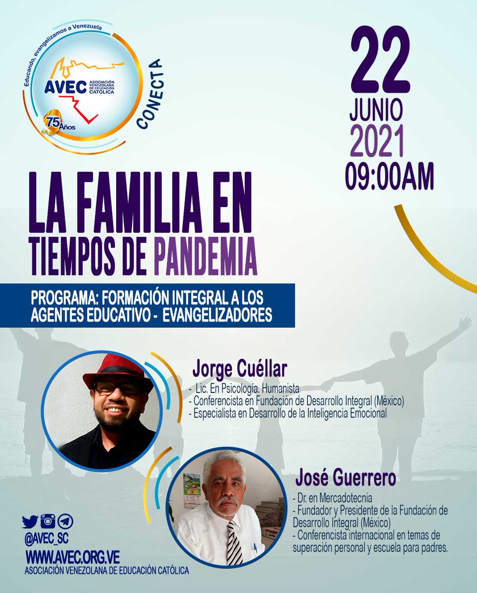 avec_sc's tweet photo. La Asociación Venezolana de Educación Católica, con la finalidad de orientar a las familias en cómo identificar los sentimientos y fortalecer vínculos, propone el #AvecConecta "La familia en tiempos de pandemia"
Completa el siguiente formulario: https://t.co/PaGdf4yxKa https://t.co/WHOZkIeR7Z