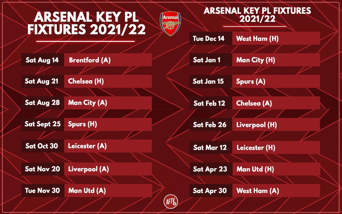 Arsenal - A reminder of our Premier League schedule for