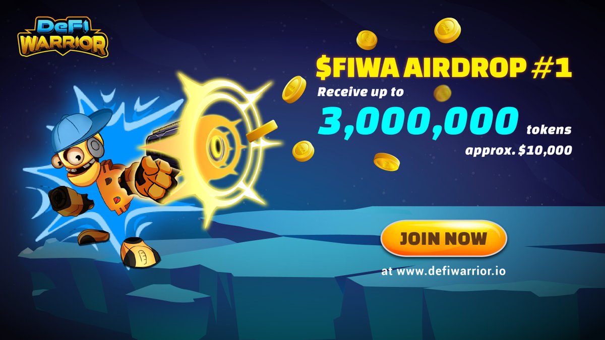 🥳Airdrop Program for $FIWA on DEFI WARRIOR!
3,000,000 FIWA for the earliest completed.
🗞Official Website: defiwarrior.io
🗞See instructions: t.me/defiwarrioroff…
🕐June 15th - June 30th, 2021 
#Airdrops #FREECOIN  #TokenHodl #Airdrop #nftcollector #CoinMarketCap
