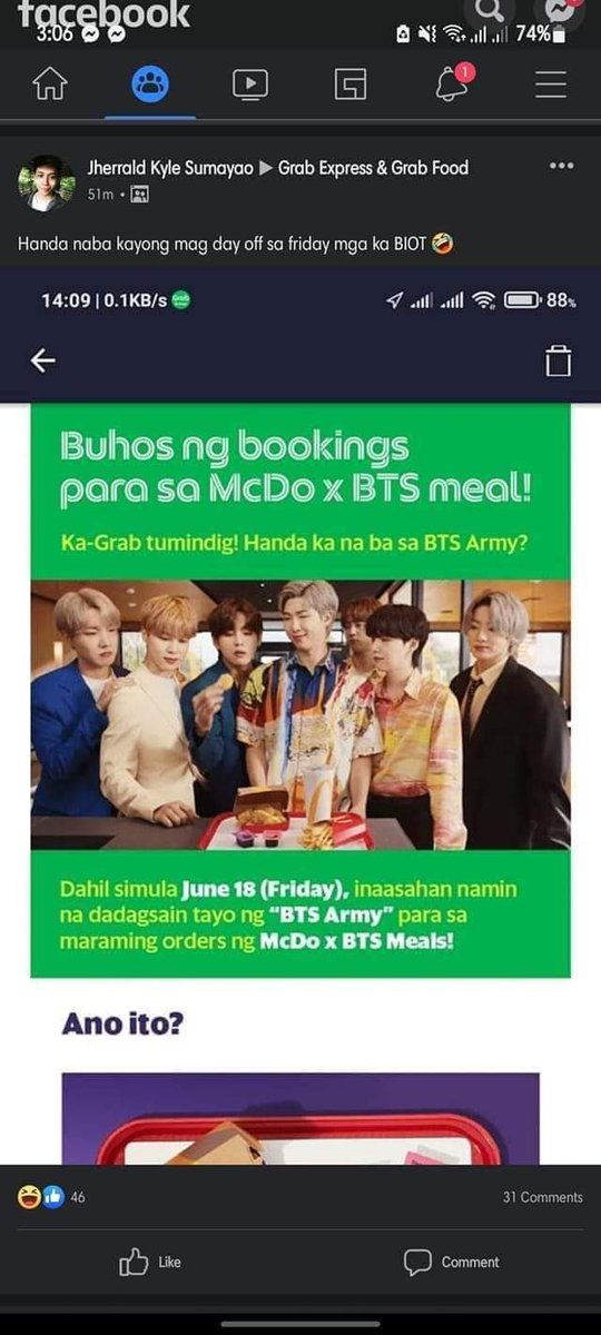 altheejay's tweet photo. Filo ARMYs, maybe it is better to use the Mcdonald's delivery services instead of ordering your BTS MEALS through @grabph food. Baka mas deserve ng Mcdonald's yung delivery fees more than these people. 🙄 https://t.co/DcEIsrBVAE