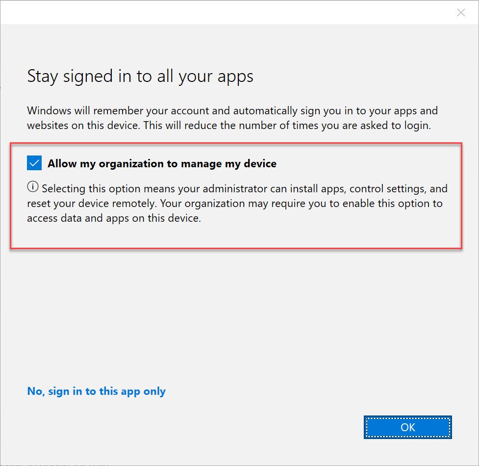 We’ve updated the notification for unmanaged devices connecting to Azure AD (AAD) resources — and should be available in your production tenant today. You could also suppress this prompt via ⬇️ lnkd.in/ebNK7_8