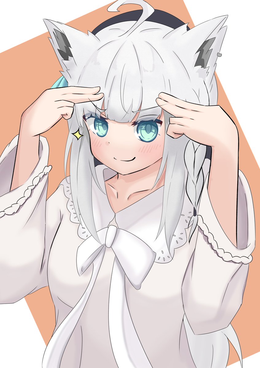 shirakami fubuki 1girl animal ears solo fox ears hat long hair white hair  illustration images