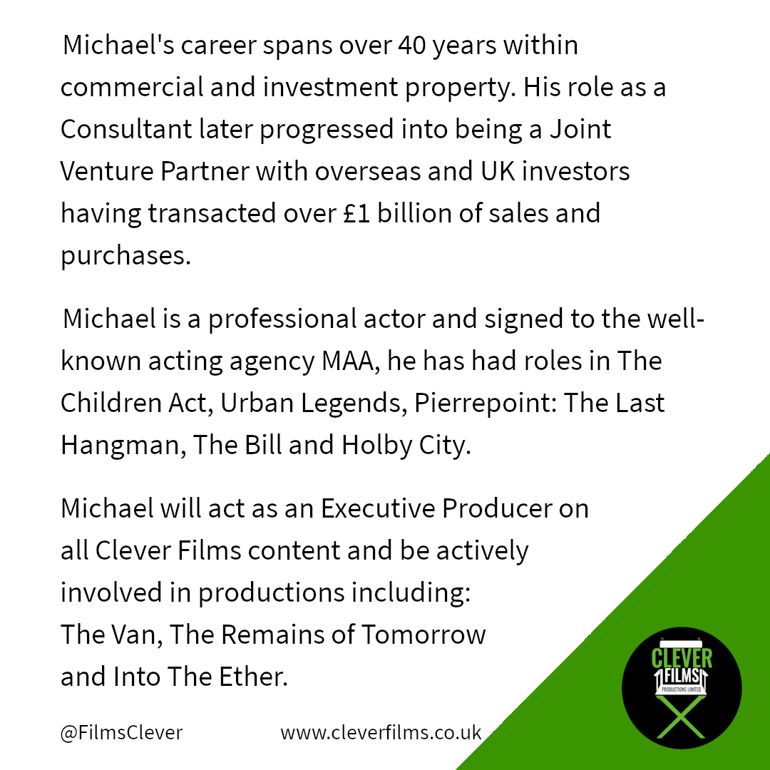 We have a talented team of individuals at our company!  

Michael Norton is a Director &amp; Executive Producer for Clever Films. He will be heavily involved in our corporate governance &amp; be an Executive Producer across all our content, as well as taking an active role in production
