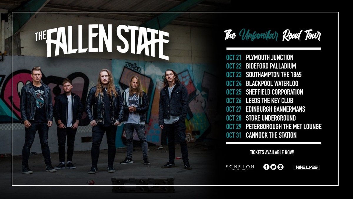2021 Tour News! 

We are delighted to announce we will be heading out to some brand new towns and cities this October as part of our ‘The Unfamiliar Road Tour’.

These dates are in addition to our tours and shows with Stone Broken and Red!

ON SALE NOW: linktr.ee/thefallenstate