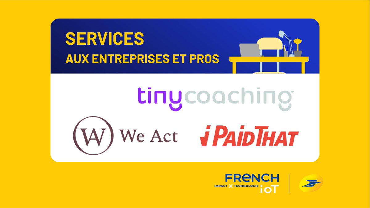 Vanessa Chocteau (@vanessachocteau) on Twitter photo 📣Annonce | Start-up lauréates programme accélérateur #FrenchIoT 2021 <a href="/GroupeLaPoste/">La Poste Groupe</a> <a href="/Docapost/">Docaposte</a>
🏆Services entreprises & pros
><a href="/tinycoaching/">tinycoaching</a> : coach virtuel formations pros
><a href="/WeAct_juridique/">We Act</a> : compromis de vente en 72h
><a href="/IPaidThat/">IPaidThat 🚀</a> : solution de pré-comptabilité
Félicitations🎉 📣Annonce | Start-up lauréates programme accélérateur #FrenchIoT 2021 <a href="/GroupeLaPoste/">La Poste Groupe</a> <a href="/Docapost/">Docaposte</a>
🏆Services entreprises & pros
><a href="/tinycoaching/">tinycoaching</a> : coach virtuel formations pros
><a href="/WeAct_juridique/">We Act</a> : compromis de vente en 72h
><a href="/IPaidThat/">IPaidThat 🚀</a> : solution de pré-comptabilité
Félicitations🎉