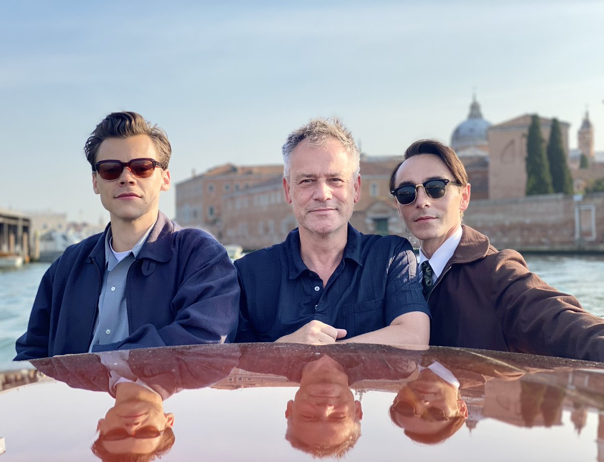 End of shoot! Michael wraps My Policeman in Venice with Harry Styles and David Dawson