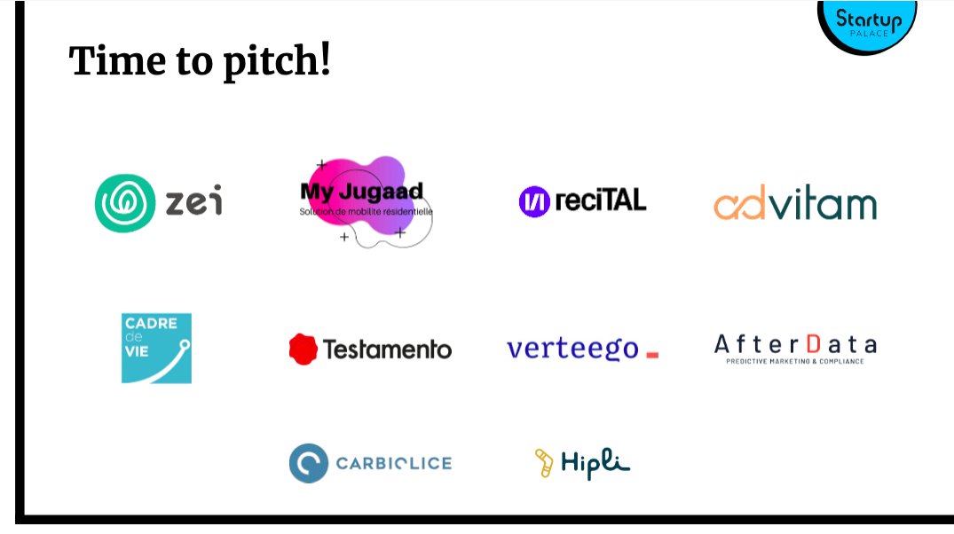 [Nosalumnisontdutalent] A 15h30, suivez la Pitch Session pilotée par Startup Palace à <a href="/VivaTech/">VivaTech</a>  avec <a href="/Zei_world/">Zei</a> <a href="/hiplicolis/">Hipli</a> <a href="/my_jugaad/">MyJugaad</a> @verteego_fr <a href="/AfterDataFrance/">AfterData</a> @recitalai <a href="/_AdVitam/">AdVitam</a> <a href="/carbiolice/">Carbiolice</a> <a href="/Cadre_de_vie/">Cadre de vie</a> <a href="/TestamentoFR/">Testamento France</a> #vivatech