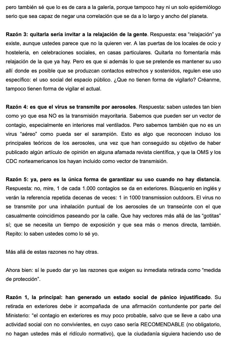 ArqueroPublico's tweet photo. Carta abierta a la ministra de Sanidad @CarolinaDarias 

Muy señora mía:

Quiero caminar por la calle SIN mascarilla.

Me gustaría que sea un acto de normalidad, no un DELITO. Hacerlo con la tranquilidad de que no me pueden MULTAR por ello.

Pero no es suficiente. Hace falta más. https://t.co/QtOykGx3H6