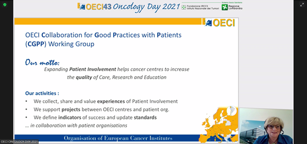 📢At #OECIOncologyDay2021❗️

👤Our Board member, Dominique de Valeriola, presents <a href="/OECI_EEIG/">Organisation of European Cancer Institutes</a> work: Involving patients = ↗️ quality #Cancer care 

💬<a href="/ThierryPhilip/">Thierry Philip</a>: “We need to work not only for patients, but also with patients.”

👥Our work with patients➡️bit.ly/3zFW51w