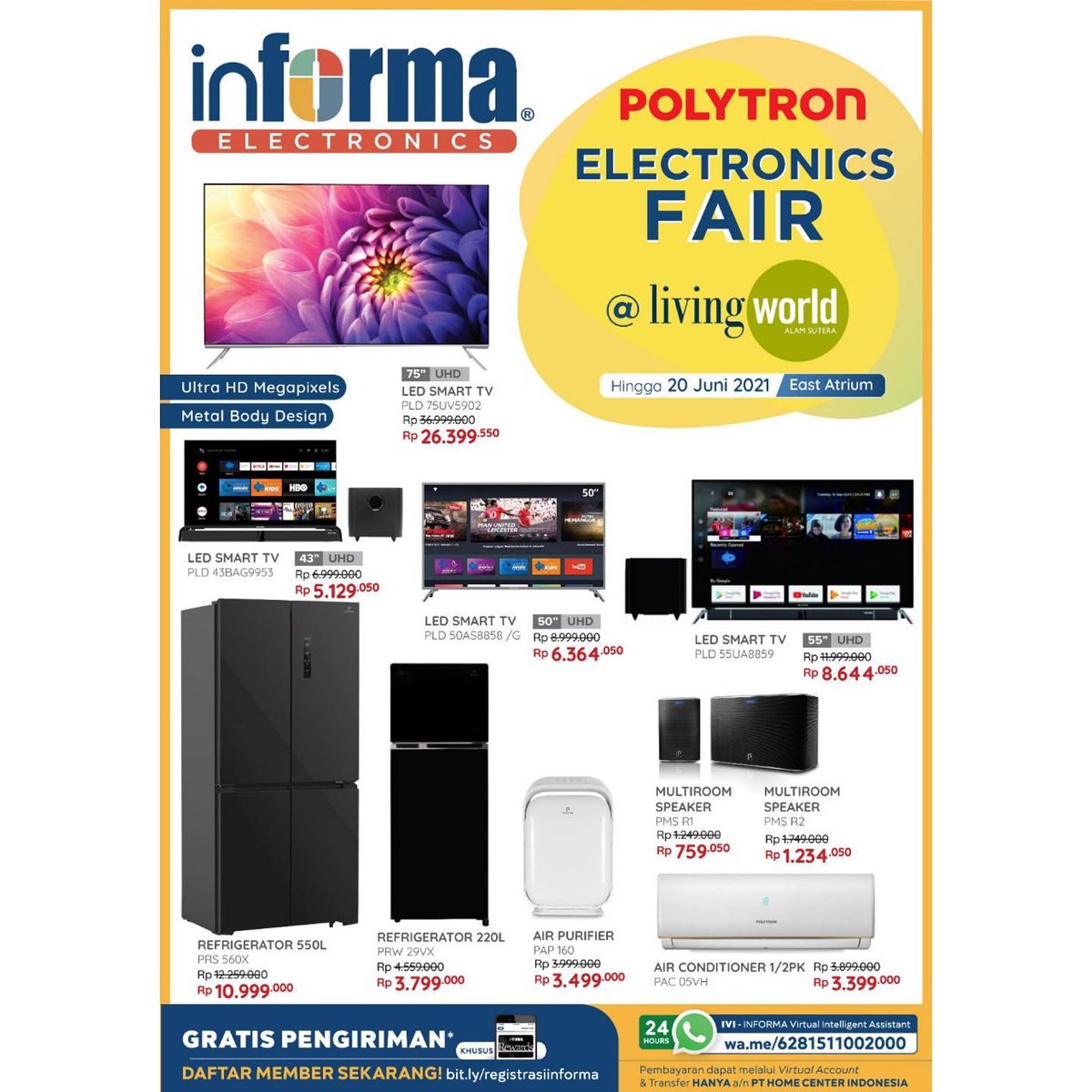 POLYTRON ELECTRONICS FAIR at Living World Alam Sutera

Kunjungi pameran elektronik khusus Polytron
di East Atrium Living World.

instagram.com/p/CQKe1L9hTNP/