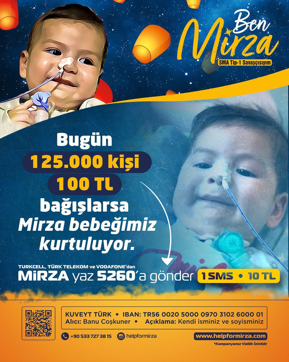 Tam şuanda 125.000 kişi bana 100TL bağışlasa kampanyam bitiyor ilacıma kavuşuyorum.
Haydi değerli ailem ne olur elimden tutun, ben yaşamak istiyorum!
#helpformirza
#mirzayanefesol
#mirzayaz5260agönder