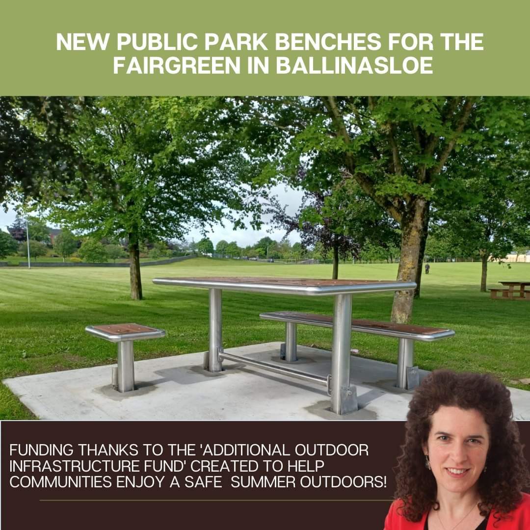 5 NEW picnic benches newly installed at the Fairgreen in Ballinasloe thanks to funding from #AdditionalOutdoorInfrastructureFund. Well done to everyone who worked on this project!! #ballinasloemunicipaldistrict #galwaycountycouncil #visitballinasloe #Progress #EastGalway