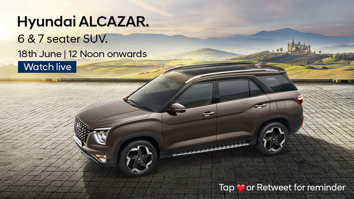 Witness the launch of the Hyundai ALCAZAR.
♥️ this tweet to receive reminders about our #HyundaiALCAZAR livestream on 18th June, 2021 at 12 Noon.