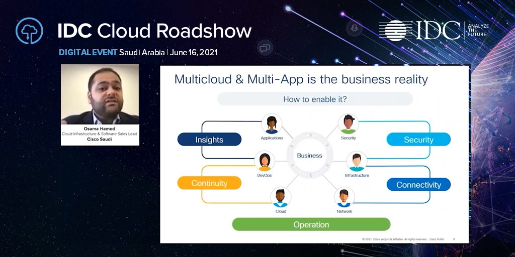 IDCMEA's tweet image. The BUSINESS REALITY today is #Multicloud &amp;amp; #Multiapp | Osama Hamed, Cisco Cloud Infrastructure &amp;amp; Software Sales Lead, @Cisco @CiscoSaudia | #IDCCLOUDDC #SaudiArabia #IDCDigital @smahadiwala5 @yashovardhen @MerveilVarghese @yashidc @RonitaDXB @RaniaHMustafa
