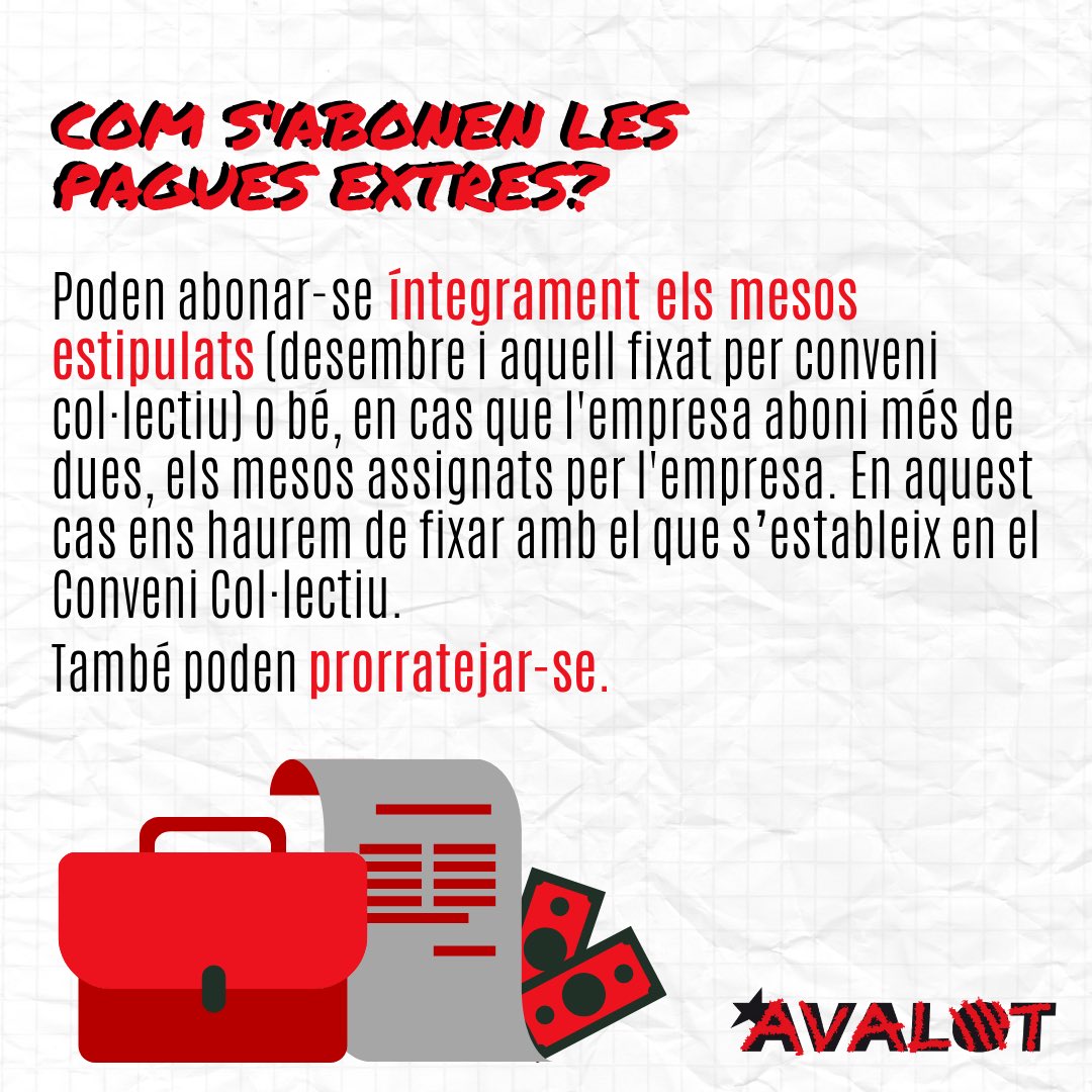 avalotcat's tweet photo. 💸 Les pagues extres són un dret de les treballadores i es poden rebre en moments puntuals 🗓 o de manera prorratejada 💡.
⁉️ Com es prorrategen?
⁉️ Tenen deduccions?
Donem resposta a les preguntes més habituals! 👌🏼
https://t.co/KOyrR3a2x4
#paguesextres #pagaextra https://t.co/rivGqSJsni