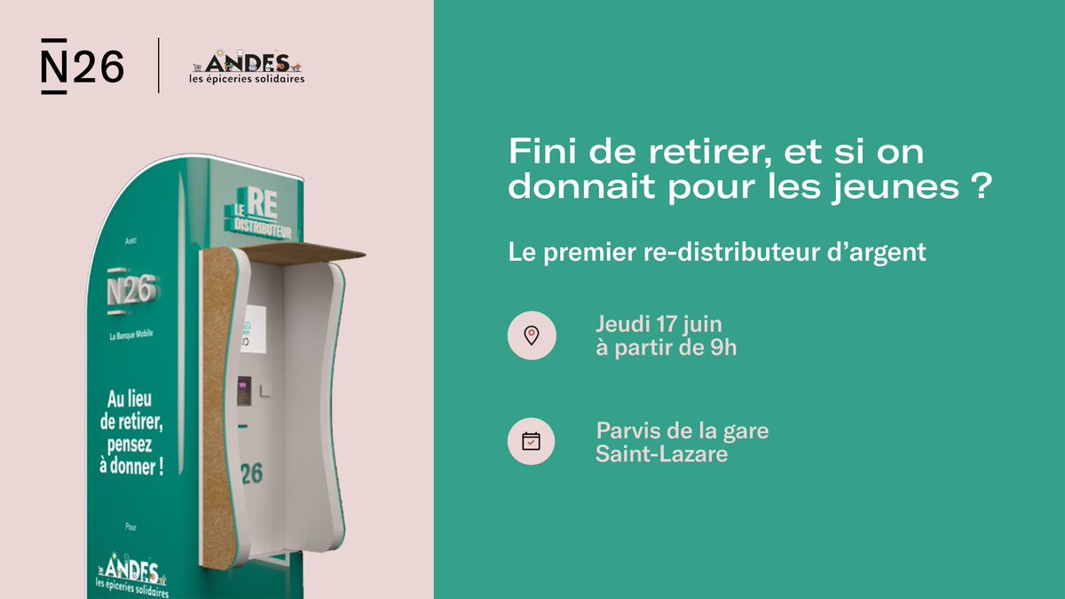 Venez découvrir le premier automate <a href="/N26FR/">N26 France</a> pour faire un don aux étudiants qui en ont besoin avec <a href="/AssoANDES/">ANDES</a> #LeRedistributeur #FranceRelance 🇫🇷