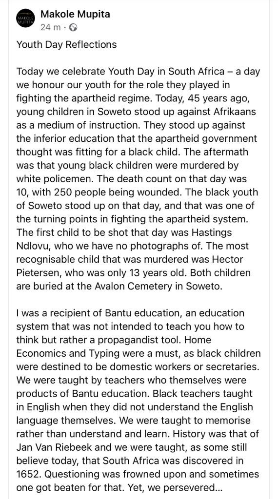MakoleMupita's tweet photo. My Youth Day reflections. https://t.co/0dx7MpptvP