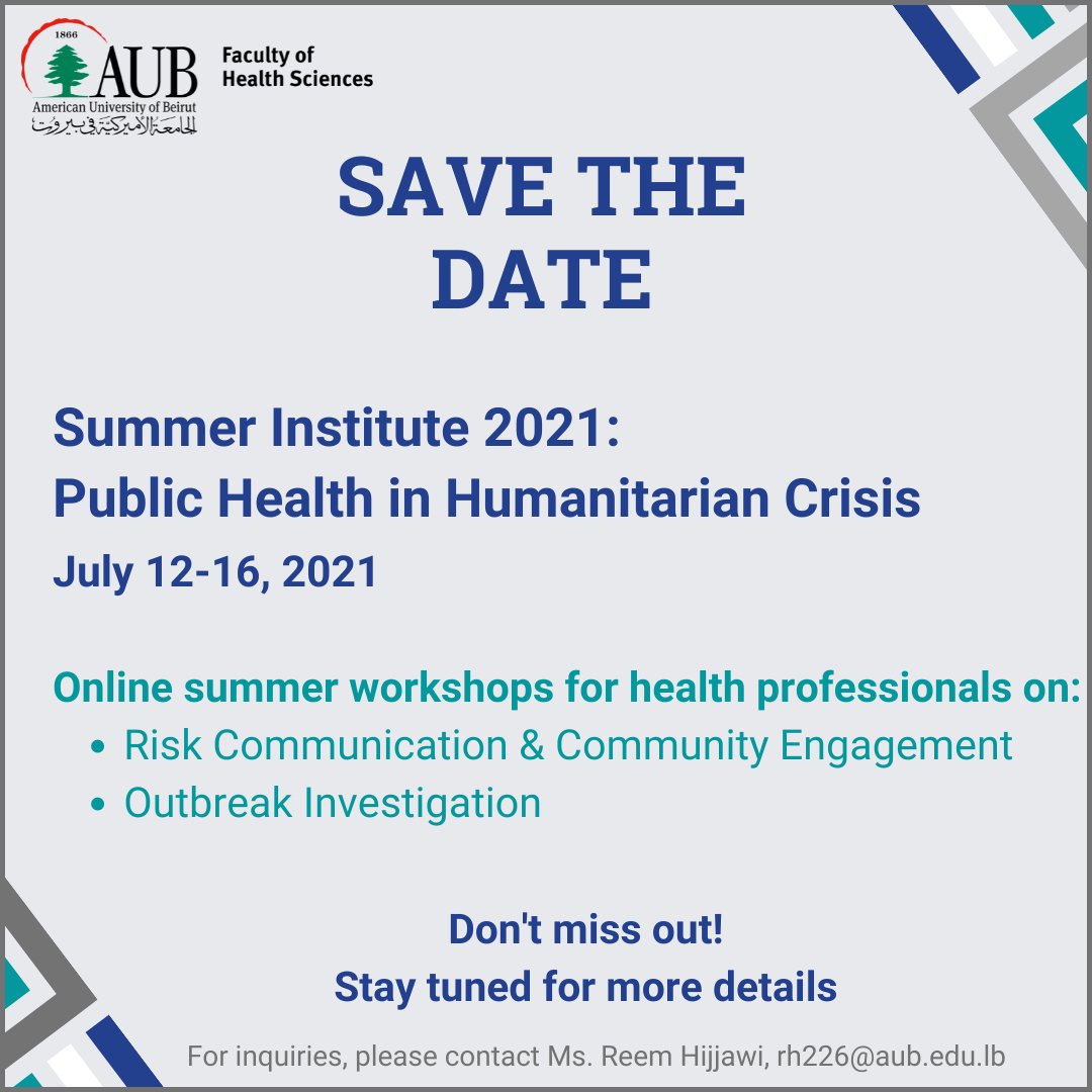 Are you a professional working in #humanitarian issues and #emergency #response? Stay tuned for #FHS series of short modules to assist agencies and individuals in their humanitarian response to #crises. #AUB #FHS_SummerInstitute #HMPD #CPHP #publichealthtraining #publichealth