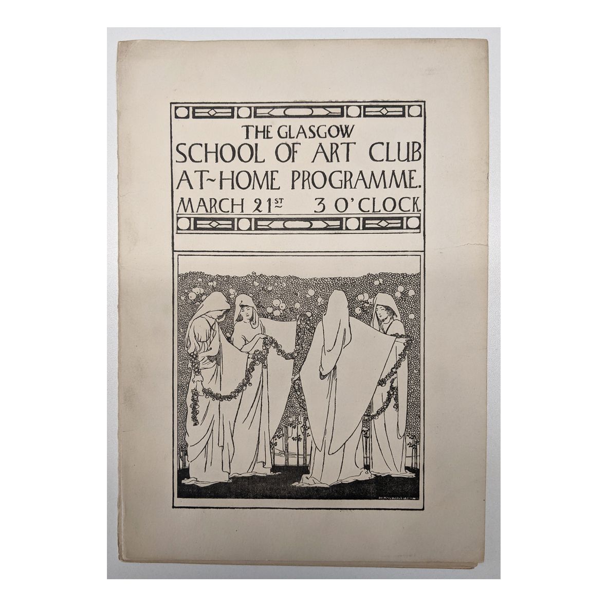 GSAArchives's tweet photo. This beautiful design for "The Glasgow School of Art Club" At Home brochure was produced by Dawson Constable. As far as we can gather, "At Home" 's were GSA events where members performed musical pieces and readings and prizes were presented... #CollectionOfTheWeek. https://t.co/iTv2YfoYlc