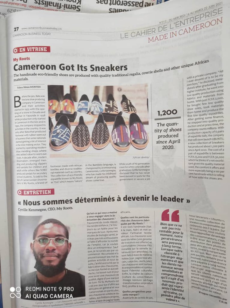 Lisa_Griffi's tweet photo. Ça continue ce matin avec le magazine national dédiée à l’économie #cameroonbusinesstoday qui consacre une page aux héros de notre économie et plus précisément la filière confection textile.
#MyRoots #MadeinCameroun #ASENIA #Economie #SND30 #PDI https://t.co/y0hGtku8jf