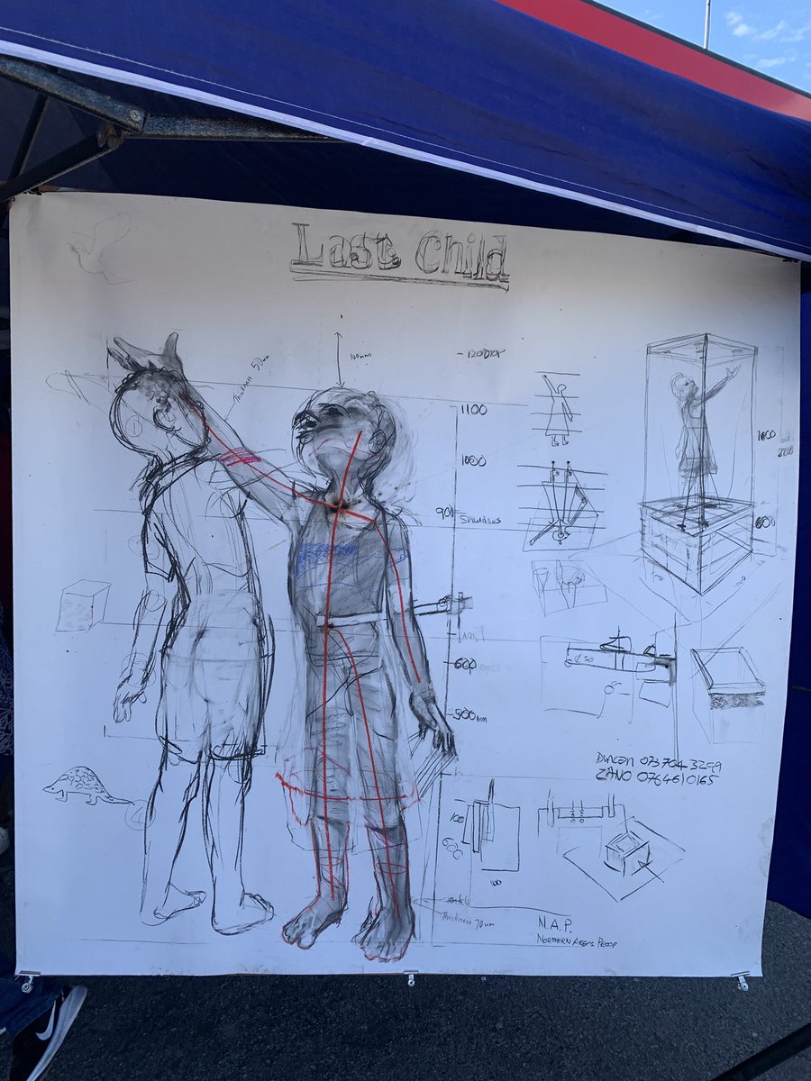 TheLastChildZA's tweet photo. The concept drawings of the #thelastchild, which was created together with family,  community members, Zano Ntobela and well-known local artist #DuncanStewartFineArts https://t.co/2fSvnKwiKc
