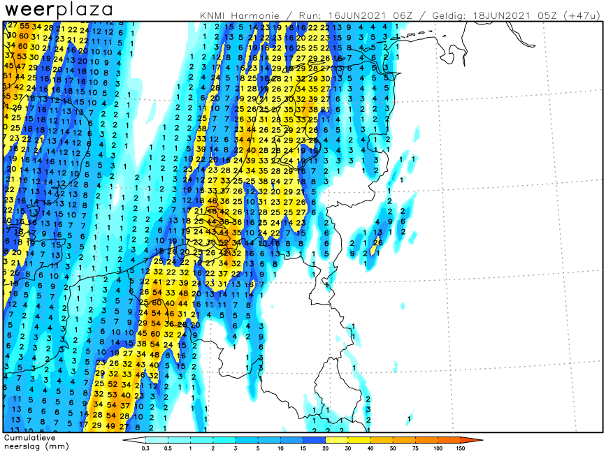 Morgenavond/-nacht kan het westen lokaal een grote som regen krijgen op korte tijd. Van die typische onweders. Wordt vervolgd. #onweer