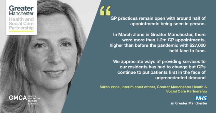 GP practices have remained open throughout the #CovidPandemic and around half of all patient appointments have been face to face. Thank you to all those working in general practice 🙏 💙 @PrimaryCareNHS @NHSNW @TheIGPM @GPExcellenceGM @PrimaryCareGM #PrimaryCare #NHSHeroes