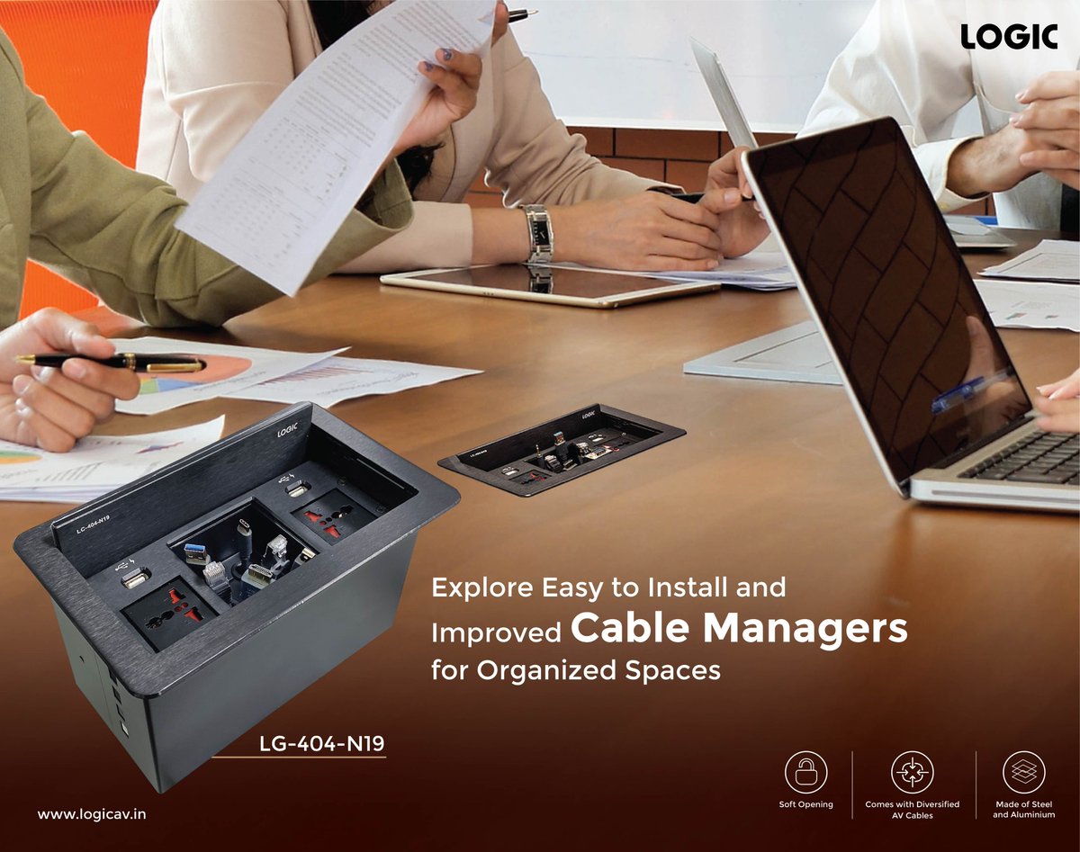 LOGICUSA2's tweet photo. LOGIC Cable Cubby Series (LC-404N-19) with a slow-motion flip-open cover comes with multifunctional cables and the latest connectivity.  It offers an exclusive user experience and assists users in collaboration in any business environment.
#logic #cablemanager #USA https://t.co/PppdGz0n0p