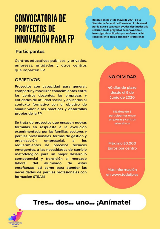 UpeCaceres's tweet photo. Si eres profesor o profesora de Formación Profesional, ‼️esto te interesa‼️
#MicaminoFP #PracticasAprendesFP #RevolucionaTuFuturo
👇👇👇
https://t.co/8mcw63GxDB https://t.co/JZMt8Tl2Jl
