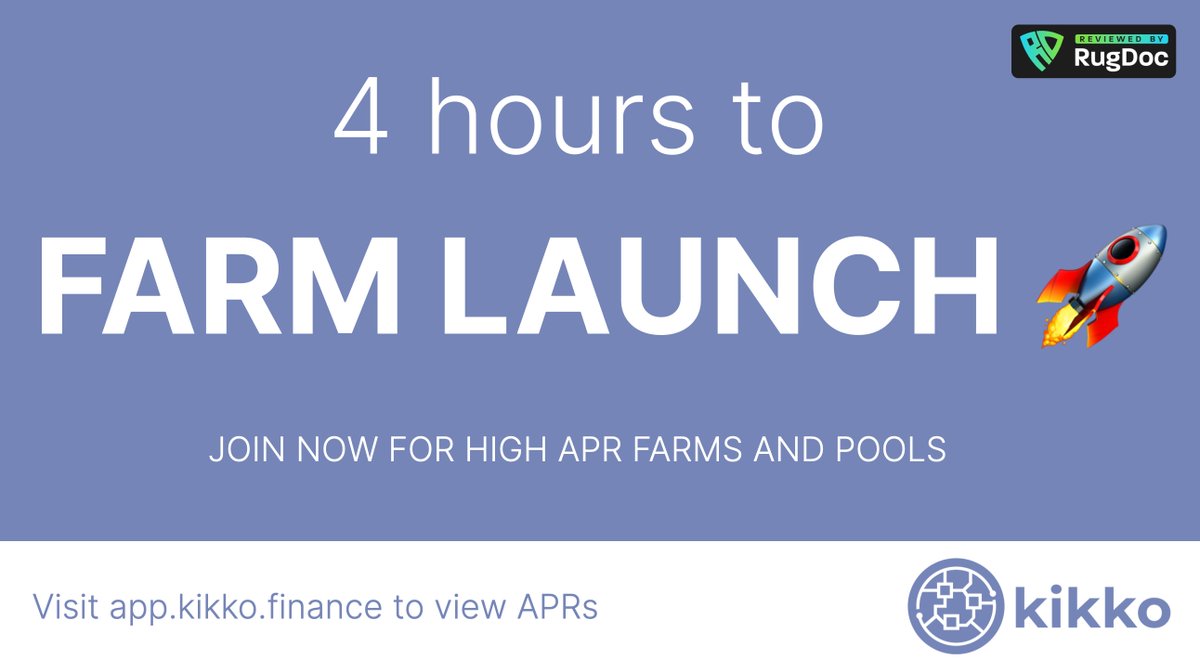 APRs are still holding up ahead of our farm launch! Your funds are SAFU with our RugDoc-reviewed farm. 

Visit kikko.finance to view APRs, and join our 800+ Telegram community members at bit.ly/kikko-tg 

#DeFi #BSCGems #BSC #YieldFarming