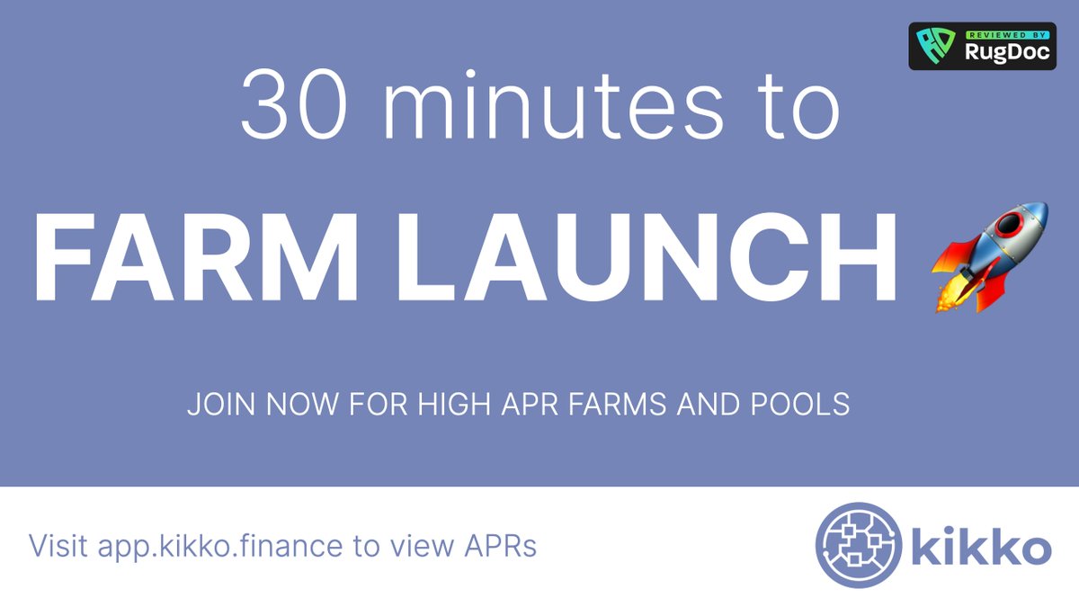 It's happening $KIKKO FAM! Join us for our farm launch at kikko.finance. Earn high APRs on a variety of LPs and single-coins! 

As always, join our fast-growing Telegram community at bit.ly/kikko-finance for member-only updates!