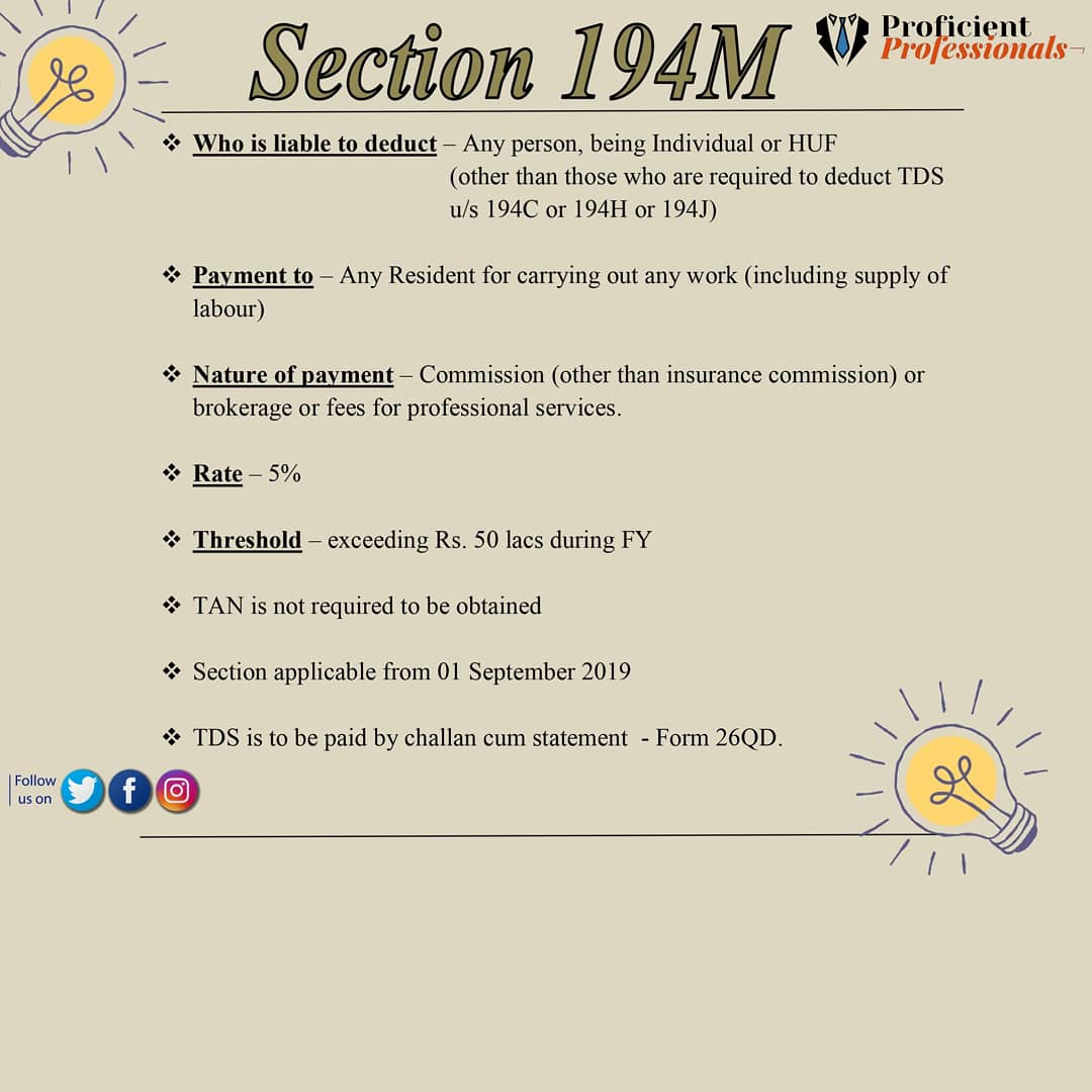 ProficientProf1's tweet photo. Section 194M was introduced in Finance Bill 2019
#TDS #personalpayment #194M #incometaxact #incometaxcompliance #taxincentive 
#IncomeTax #proficient_professionals #Proficient_professionals_infopedia #incometaxact1961 #incometaxefiling #update #financeact2019 #Contractors https://t.co/WasfG4VQOd