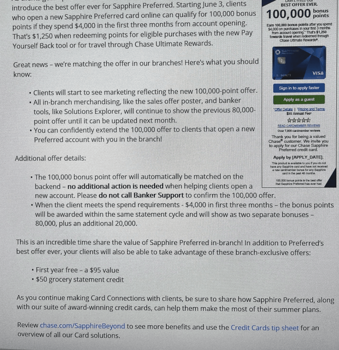 Doctor Of Credit on Twitter "Chase Sapphire Preferred Branch Offer