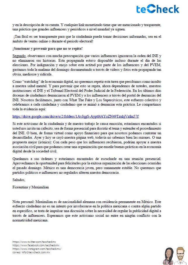 Seguimiento al esfuerzo colectivo de denunciar a PVEM y sus queridos influencers: Enviamos una carta a @CiroMurayamaINE para compartirle toda la evidencia sobre el esquema d publicidad y propaganda engañosa. ¡Urge regular publicidad de influencers!

<a href="/supercivicosmx/">Los Supercívicos</a> @whatthefffake