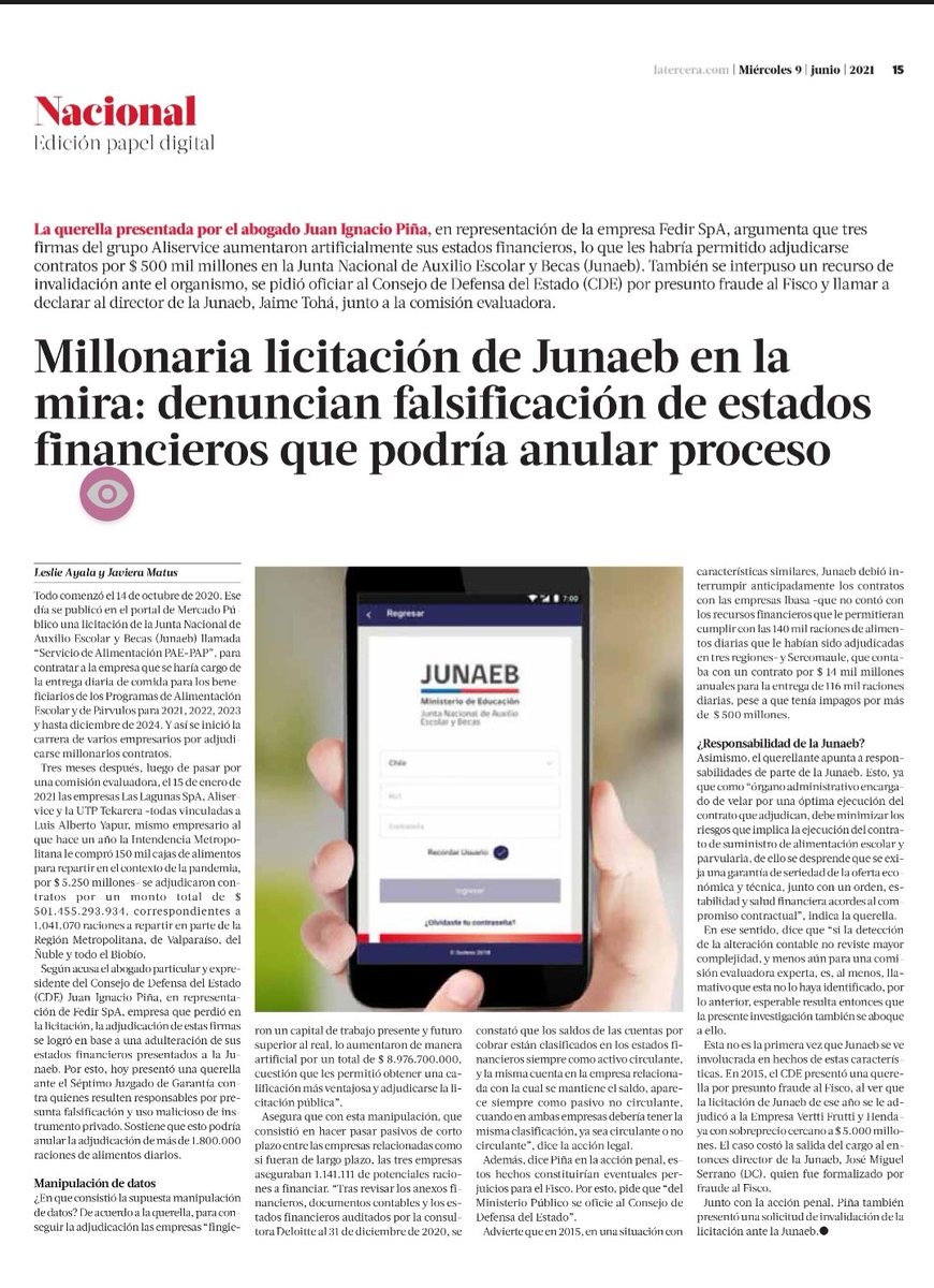 Millonaria licitación de Junaeb en la mira: denuncian falsificación de Estados financieros que podría anular proceso