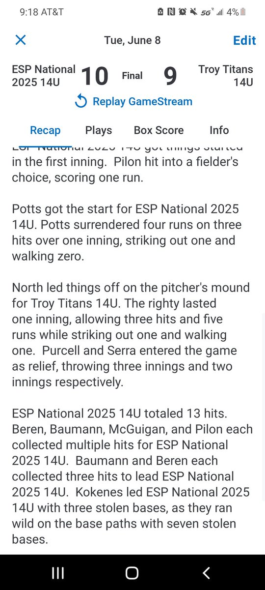 ESP Select Baseball 2025 National (@esp2025national) on Twitter photo <a href="/ESP2025National/">ESP Select Baseball 2025 National</a> pulls out the win versus a tough Troy Titans team. Led the entire game...they climbed back...but w/solid hitting from 1-4 & <a href="/AlexRod13_31/">Alex J. Rodriguez ๐ต๐ท</a> throwing ๐ฅ to slam the door, we pull out the W!!
<a href="/TaddGibby24/">Tadd Gibson</a> #ESPtrained <a href="/ESP2025National/">ESP Select Baseball 2025 National</a> pulls out the win versus a tough Troy Titans team. Led the entire game...they climbed back...but w/solid hitting from 1-4 & <a href="/AlexRod13_31/">Alex J. Rodriguez ๐ต๐ท</a> throwing ๐ฅ to slam the door, we pull out the W!!
<a href="/TaddGibby24/">Tadd Gibson</a> #ESPtrained