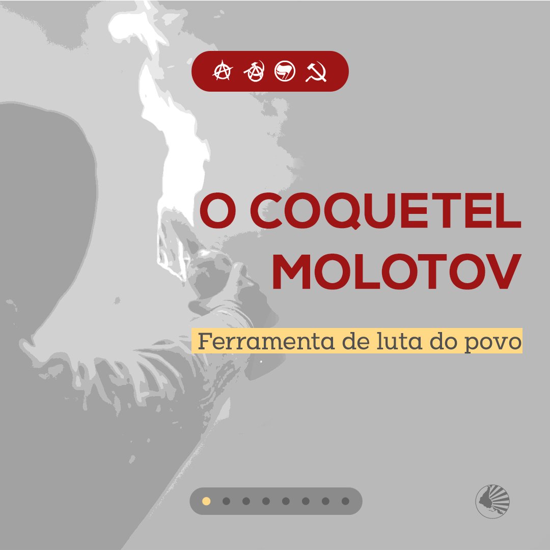 COQUETEL MOLOTOV: ferramenta de luta do povo 🍾🔥
O coquetel Molotov é um símbolo e também uma arma de luta do povo da cidade bastante conhecida, porém poucas pessoas de fato conhecem sua origem! Nesse post a gente conta a história e o uso dessa arma pra vocês. 😄